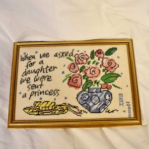 Framed Matted Finished Cross Stitch Bouquet Floral Wall Art 12"x9" Princess